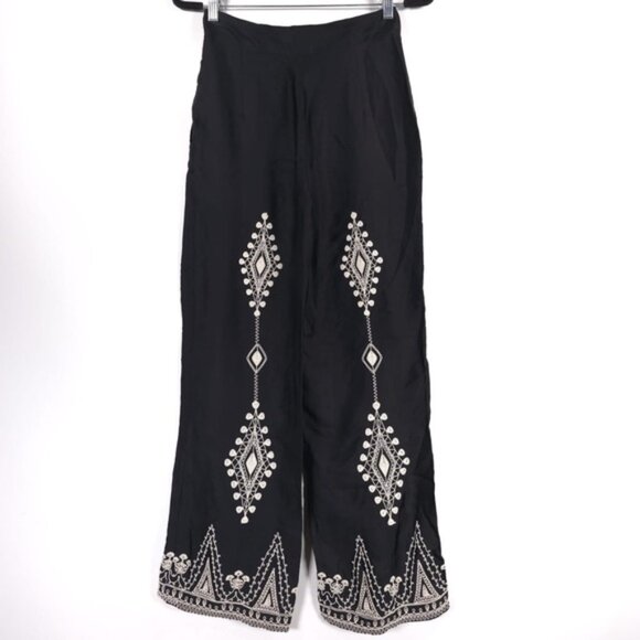 NWT Zara Embroidered High Waisted Silky Satin Wide Leg Pants 6895/272/800/ XS - Picture 5 of 16